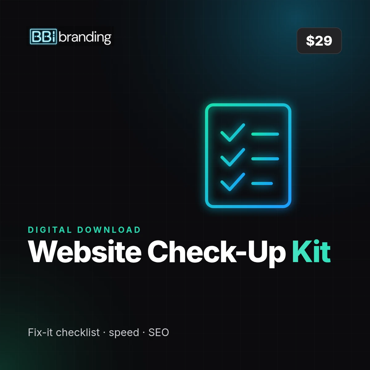 Website Check-Up Kit, $29 digital download: Bin Bin Ink product graphic
